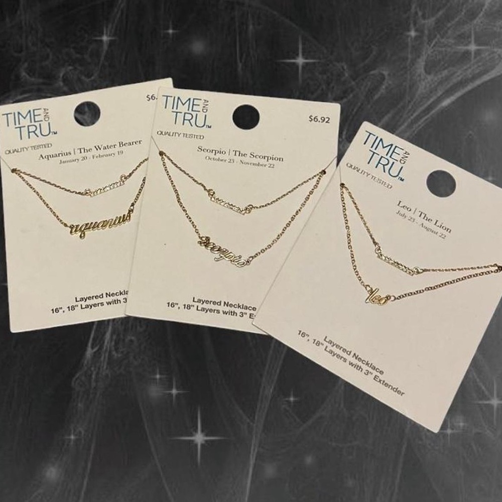 Gold Toned Astrology Zodiac Layered Necklaces - bundle of 3